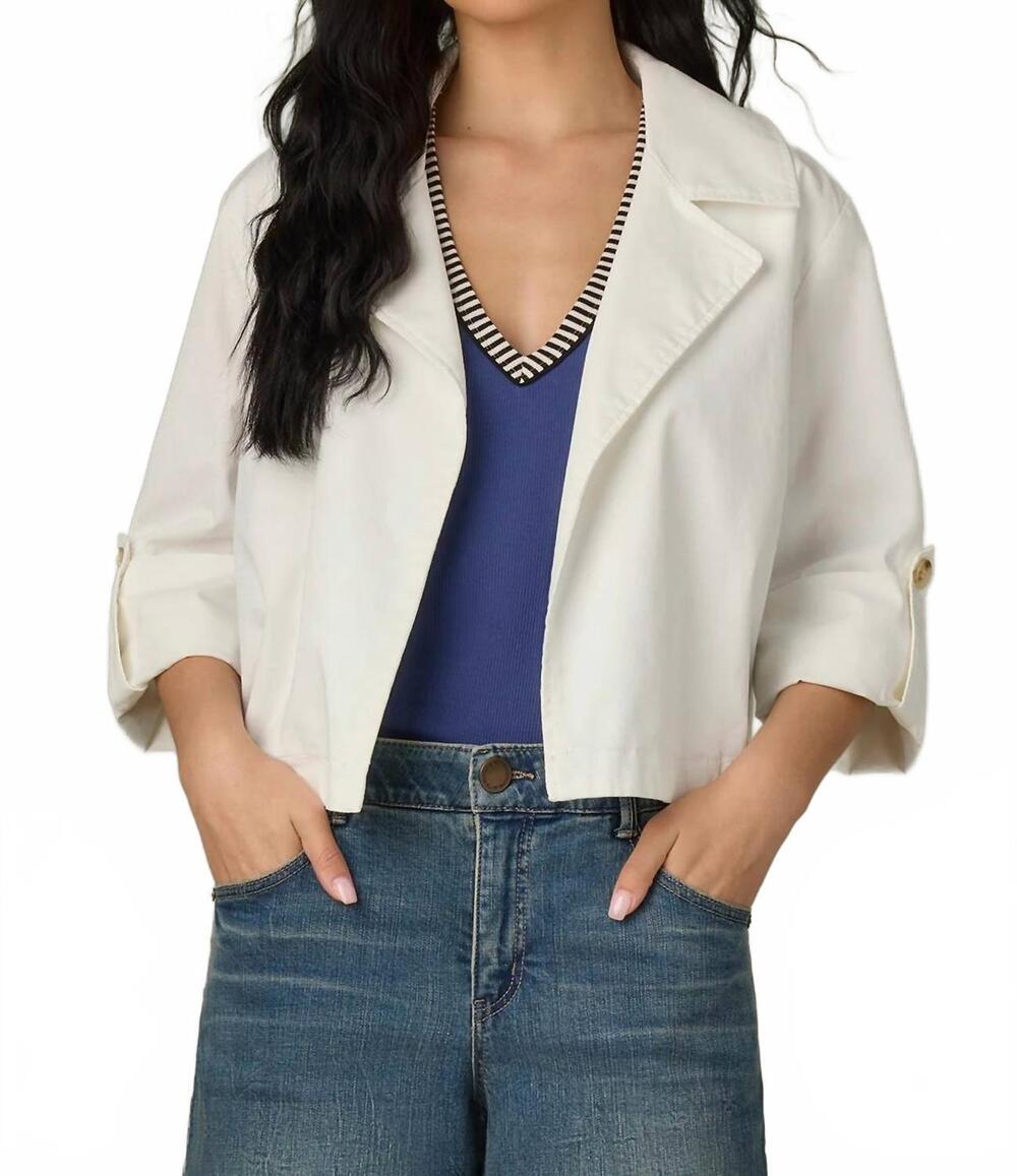 NEW WIT & WISDOM roll tab jacket in white